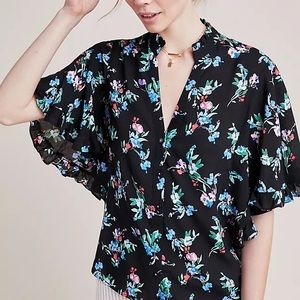 Anthropologie Maeve Aveiro Flutter-Sleeve Button Down Blouse Size XS